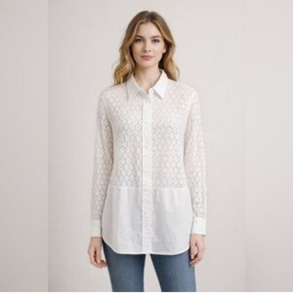 Equipment La Femme White Lace Eyelet Blouse
